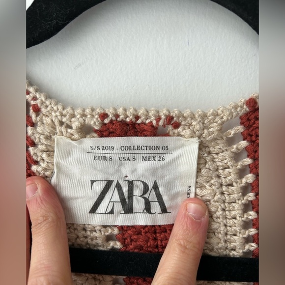 Zara collection crochet knit long boho cardigan coat two tone striped - Picture 5 of 13